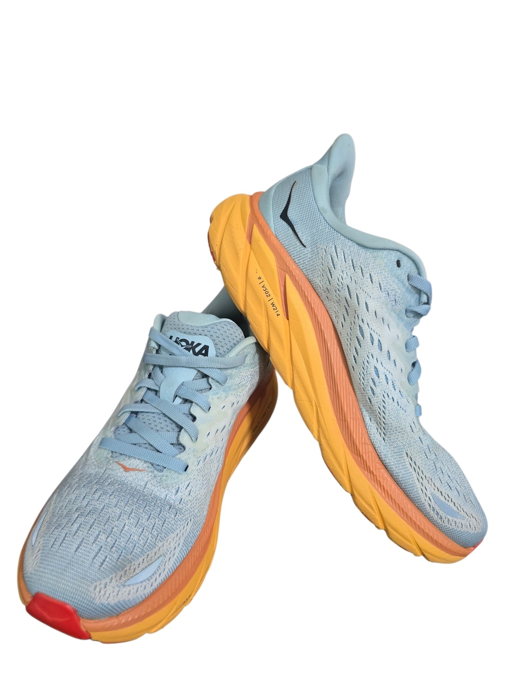 HOKA One One Clifton 8 Women's Sky-Blue & Orange Atletic Sneakers Size 7B